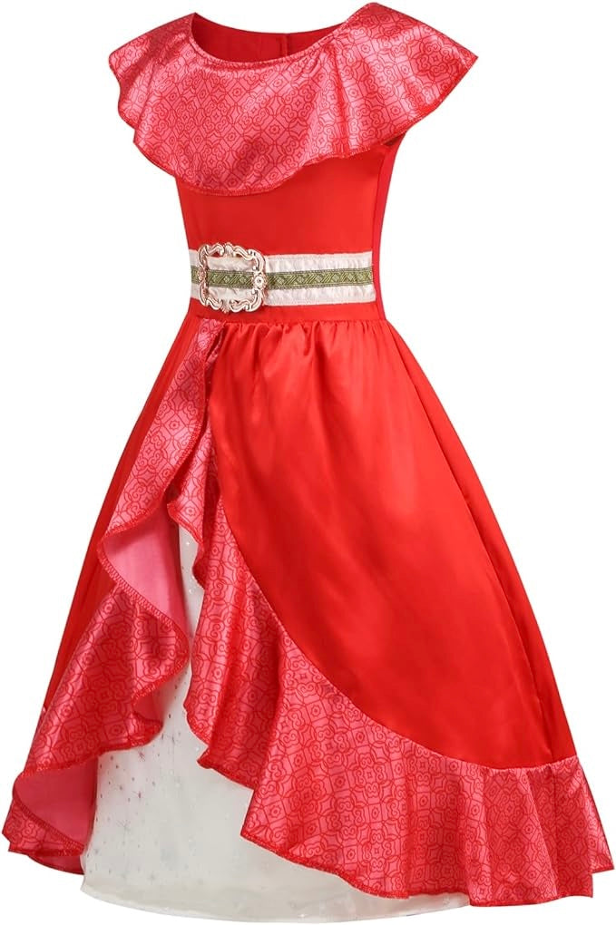 Rochita Printesa Elena din Avalor, Set cu Coronita si Accesorii, Tesatura Fina, 3-4 ani, 110 cm, Rosu