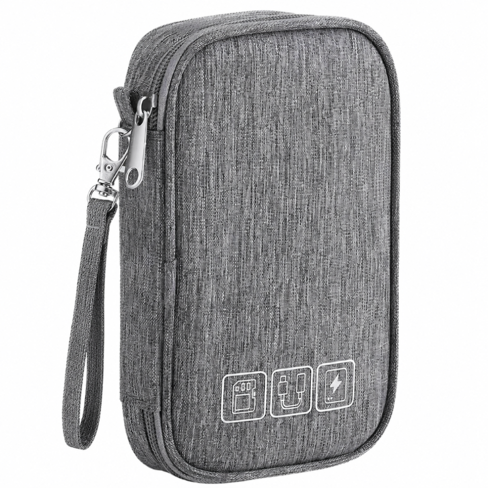 Geanta Organizator pentru Accesorii Electronice - Husa Multifunctionala pentru Cabluri, Incarcatoare, Casti, Power Bank si Gadgeturi, Gri