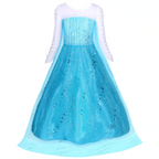 Rochita Elsa Frozen, Set cu Coronita, Bijuterii si Accesorii, EvrikaUnity®, Tesatura Premium, 6-7 ani, 140 cm, Turcoaz