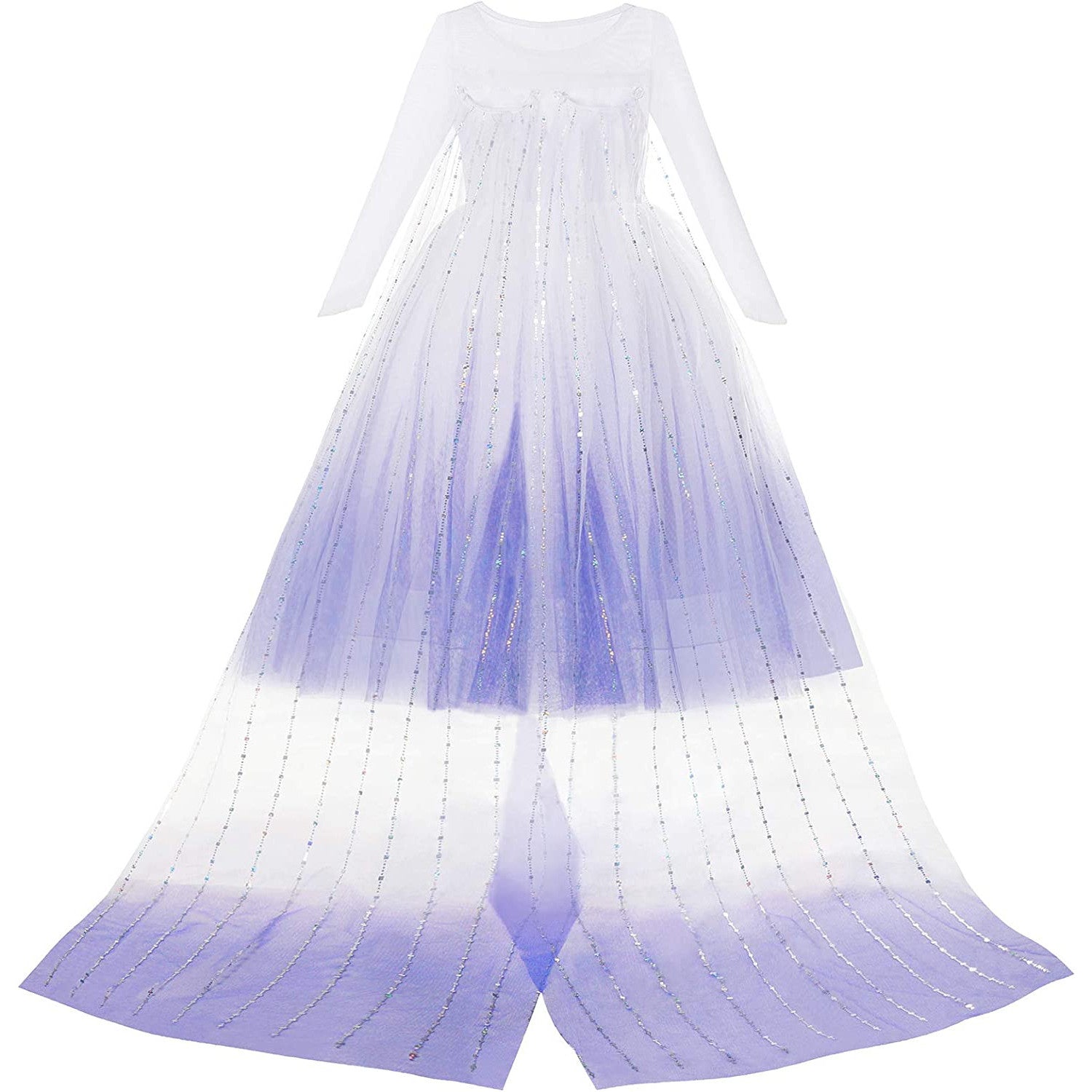 Set Rochie Elsa Frozen 2, cu Accesorii si Trena detasabila, EvrikaUnity®, 6-7 ani, 140 cm, Alb / Mov perlat