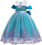 Rochita Sirena de Printesa pentru fete, Set cu Coronita si Accesorii, Tesatura fina, 6-7 ani, 140 cm, Verde smarald/ Mov