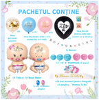 Set 79 de accesorii pentru Gender Reveal cu 39 de Baloane, Bebelusi, EvrikaUnity®, Petrecere dezvaluire de gen copil, Latex, 30 photo props, Multicolor