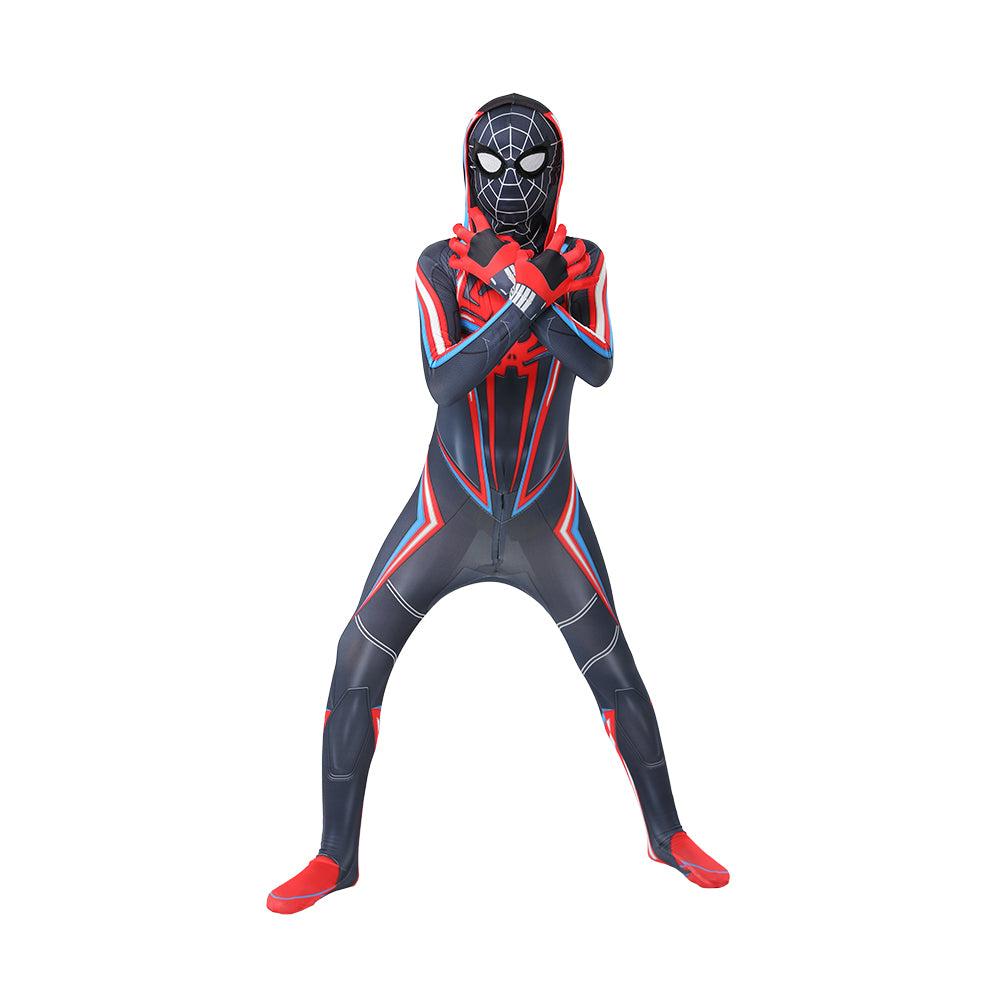 Costum Spider-man pentru Copii, Ultimate Miles Morales, EvrikaUnity®, Premium Lycra 3D®, 7-8 ani, 150 cm, Multicolor