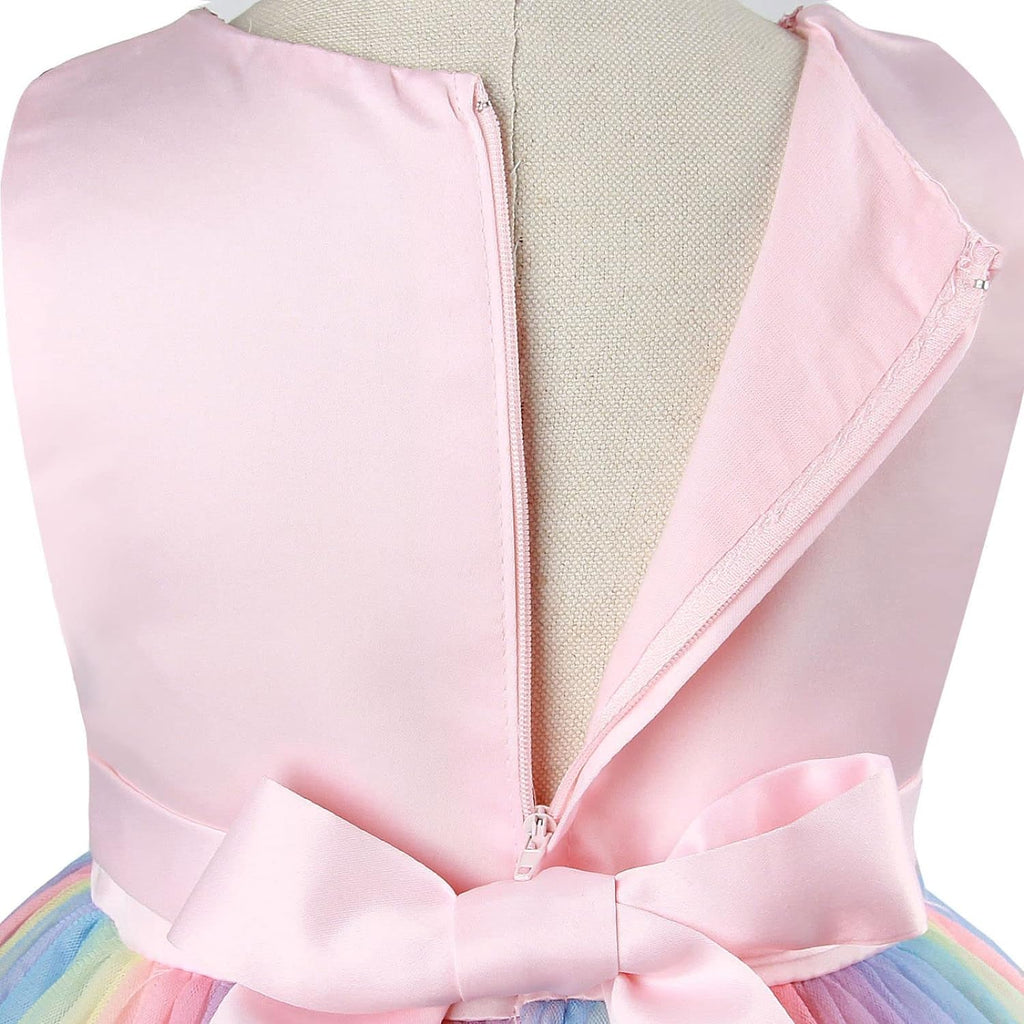 Rochita Curcubeu de Printesa pentru fete, Zi de zi, Petrecere, Tesatura Fina, 5-6 ani, 130 cm, Roz