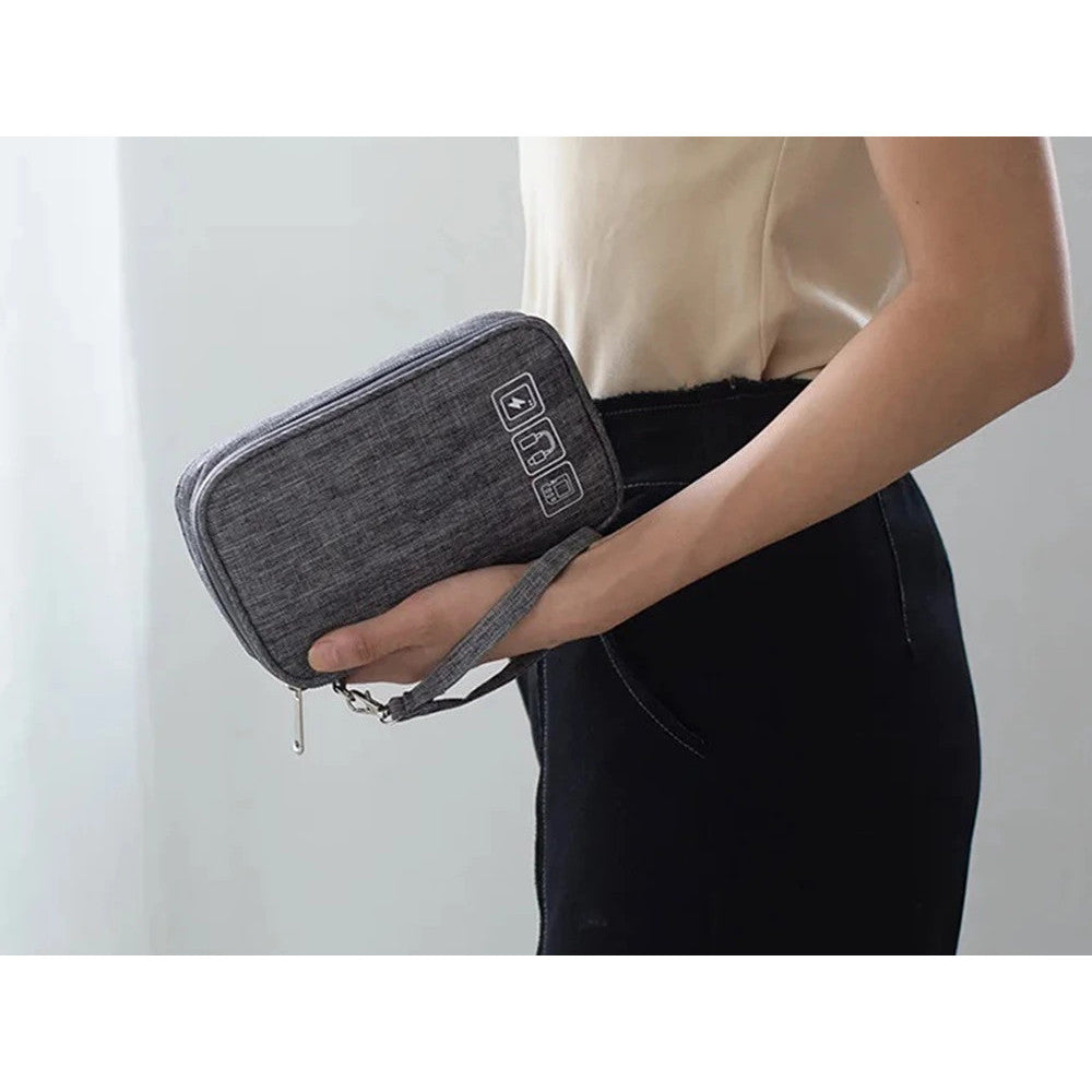 Geanta Organizator pentru Accesorii Electronice - Husa Multifunctionala pentru Cabluri, Incarcatoare, Casti, Power Bank si Gadgeturi, Gri