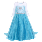 Rochita Elsa Frozen, Set cu Coronita, Bijuterii si Accesorii, EvrikaUnity®, Tesatura Premium, 4-5 ani, 120 cm, Turcoaz
